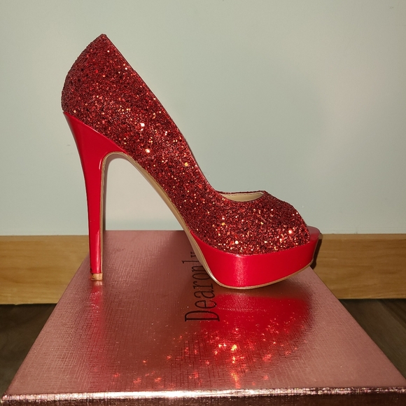 DearOnly Women's Sky High Heels Platform Pumps Slip On Sexy Peep Toe Stilettos - Picture 1 of 5